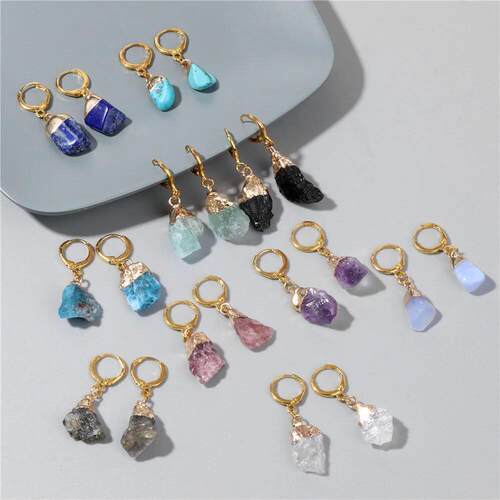 Natural Irregular Raw Stone Earrings Amethysts Apatite