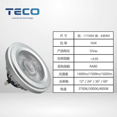厂家LED灯杯12V 16W光束角24度 AR111嵌入式格栅斗胆灯射灯