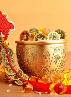 新款直销纯黄铜进宝铜缸烟灰缸书房客厅桌面摆件招文玩解压摆件装