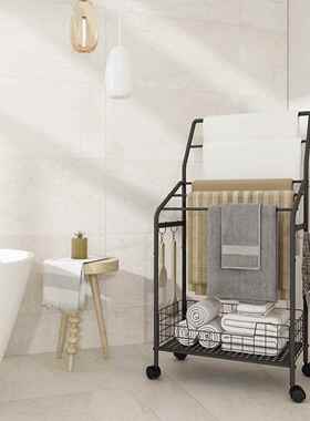 亚逊浴室马置物架落巾地立式毛架浴袍衣物收纳挂架衣YJJ01-BK架跨