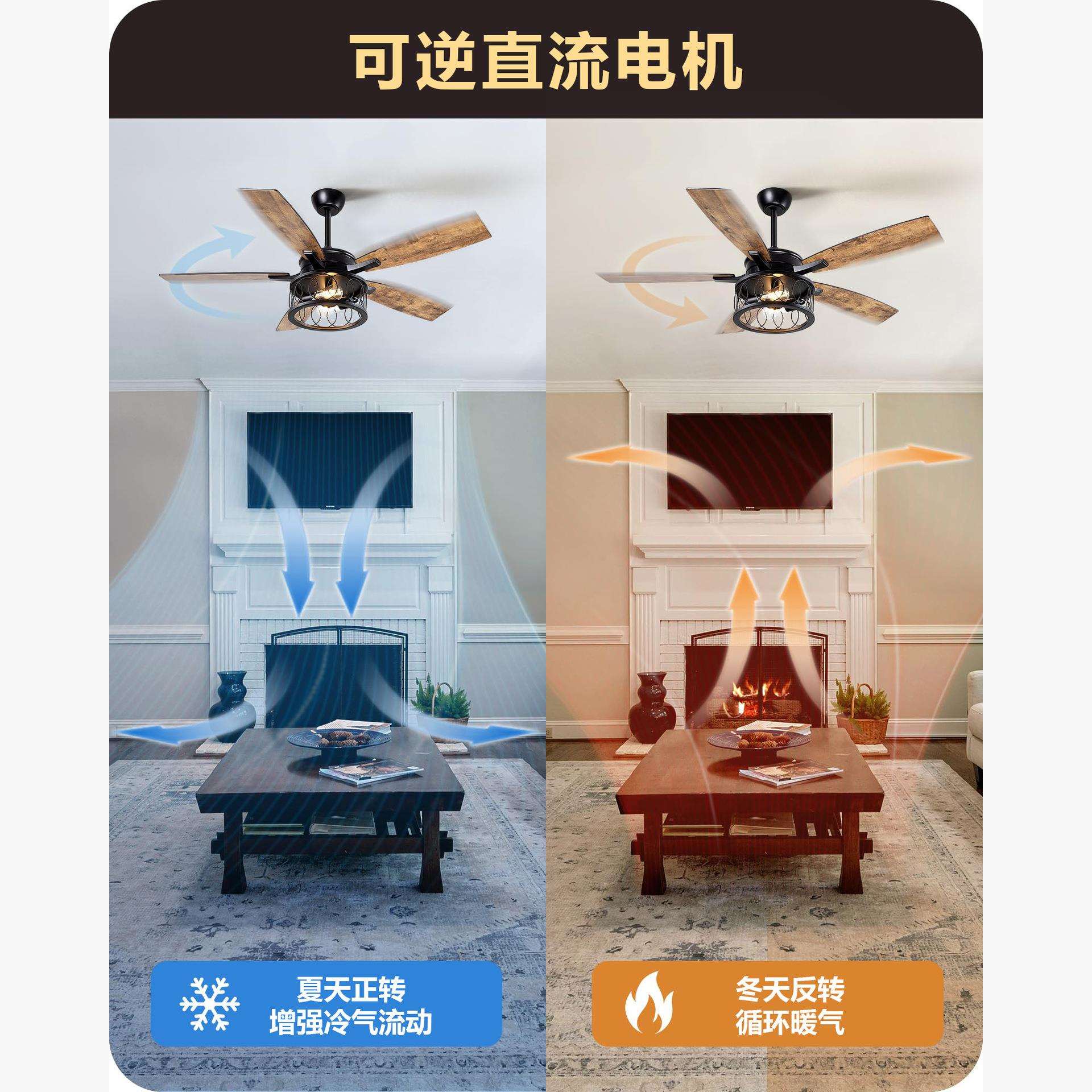 复古简约铁艺吊扇灯智能带灯传统风扇灯家用客厅餐厅卧室风扇灯