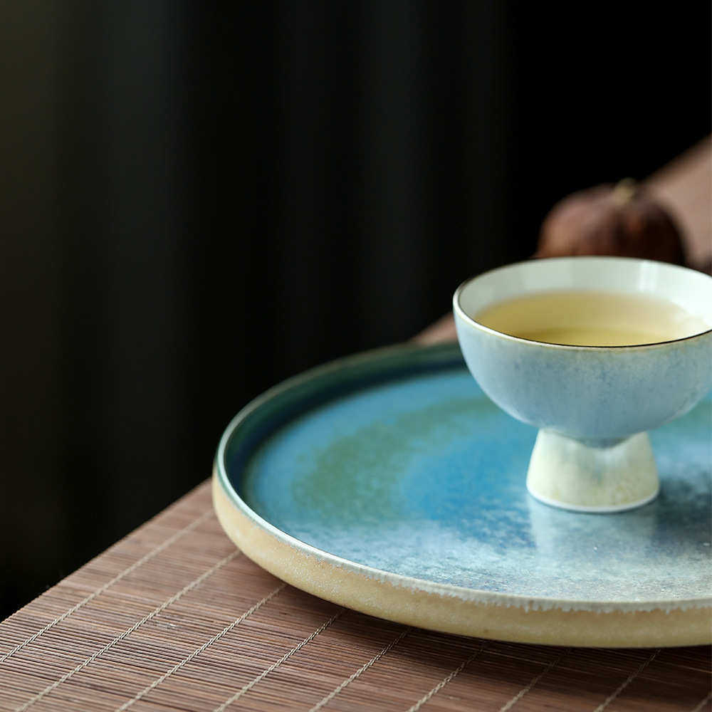 苏打蓝色系壶晴茶盘 盘子 呈果盘先生银河全手工茶具柴烧陶瓷茶器