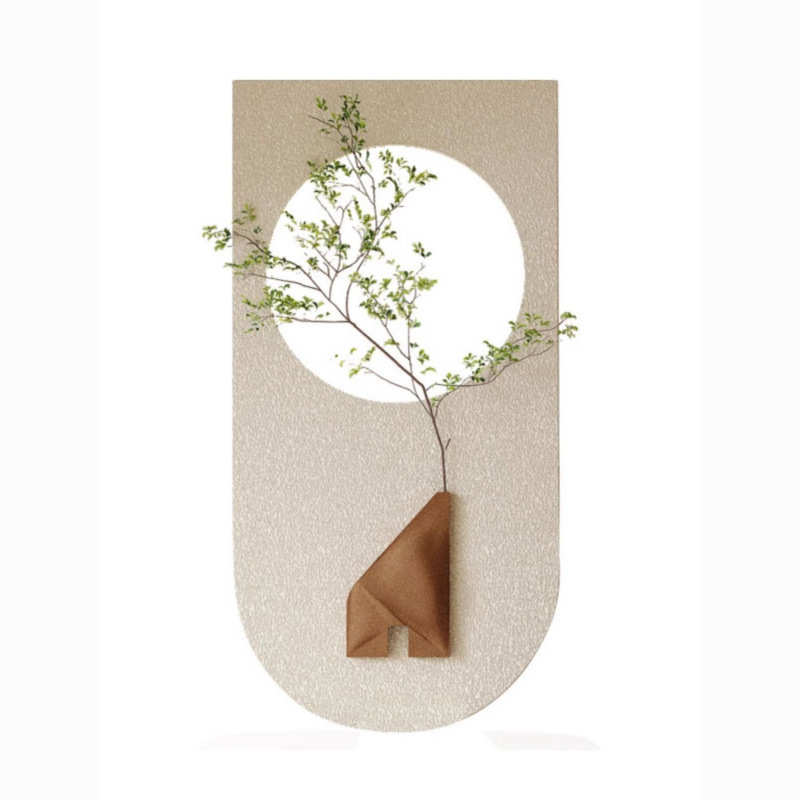 hot侘寂奶油风装饰画绿植沙发背景墙壁画极简砂岩氛围感灯带玄关