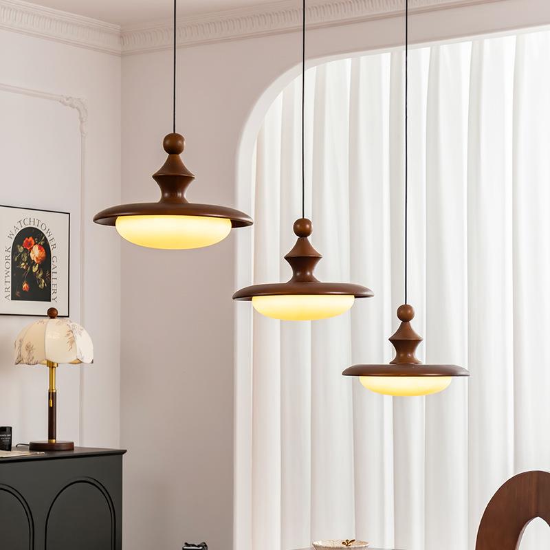 中古实木餐厅吊灯三头长盘客厅吧台小吊灯侘寂风复古餐桌灯具casa