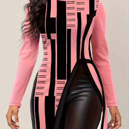 Geometric printed long sleeved slit skirt