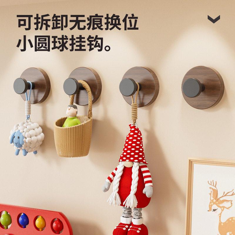 胡桃木纹吸盘旋钮挂钩家用厨房旋转壁挂式置物架免打孔收纳层架挂
