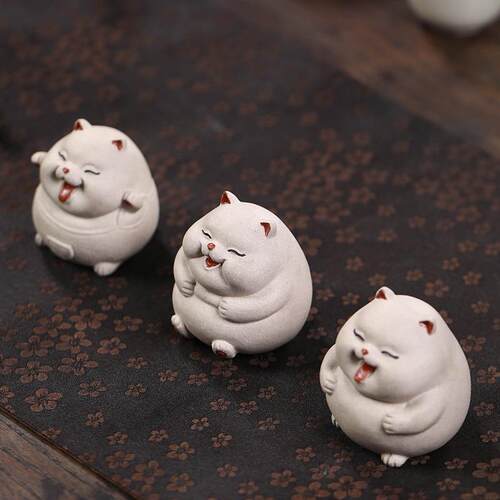 紫砂茶宠猫可爱猫咪高档摆件创意招财茶道茶玩茶具配件可养装饰品