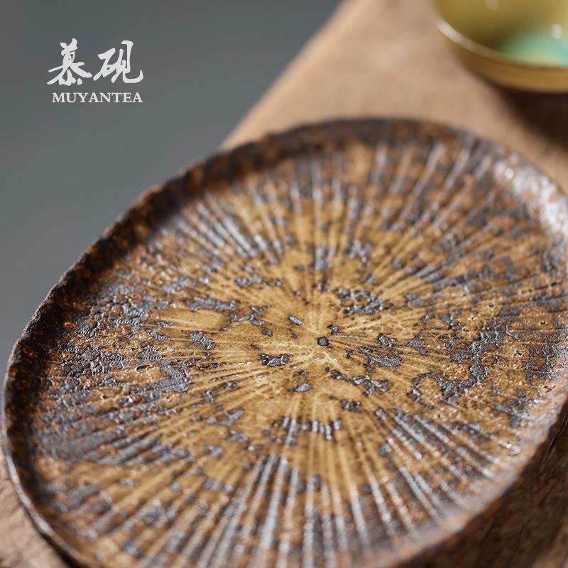 日式简小TM669393约茶盘纯手用复古和风茶工台家粗陶茶具干泡台茶