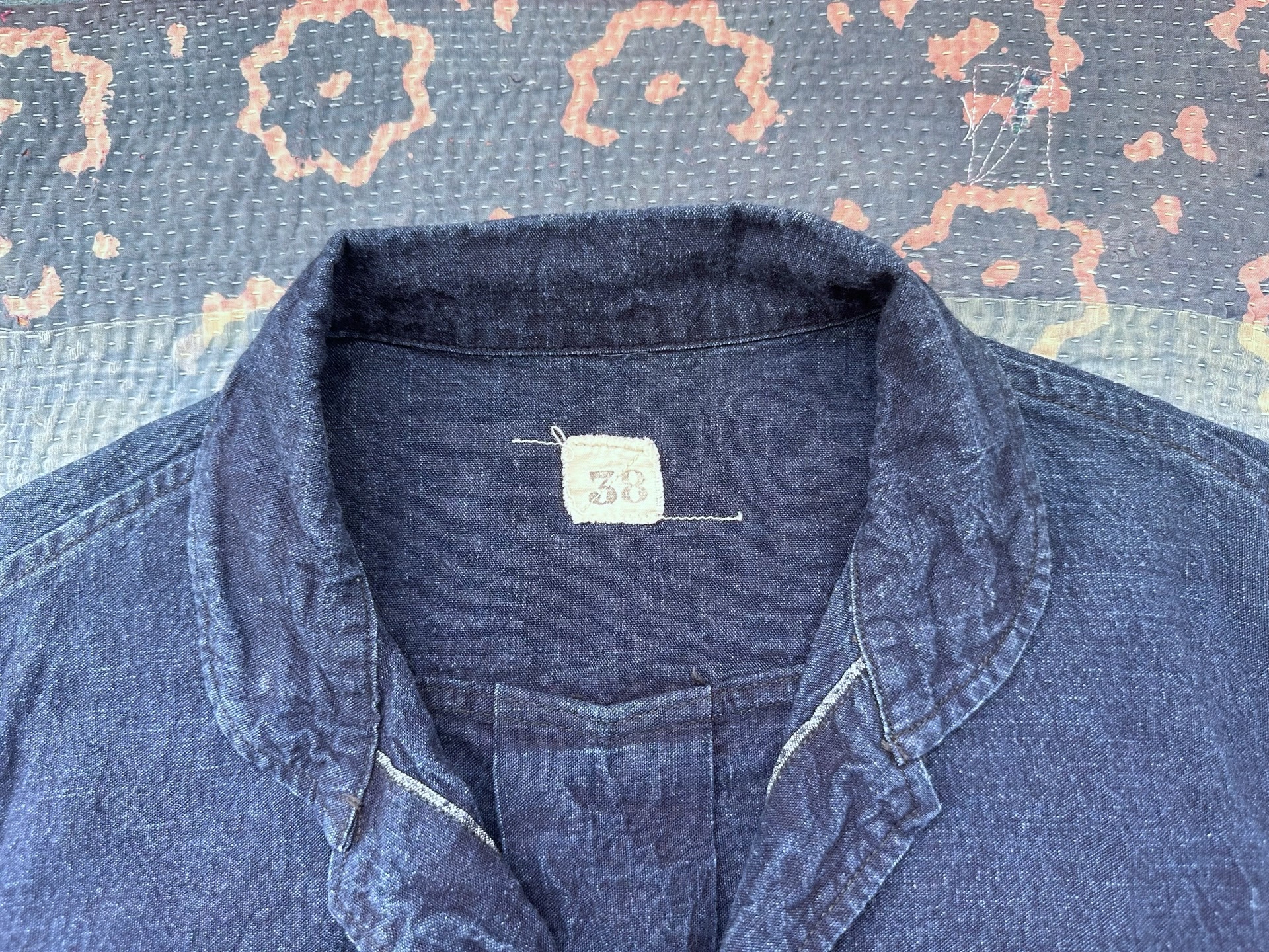 Mister Freedom Indigo Leather Patchwork Jacket — detail