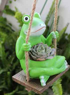 新款直销可爱仿真青蛙小花盆壁挂式树脂家居客厅庭院花园墙壁装饰