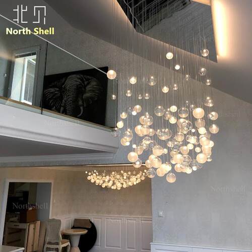 别墅餐厅loft复式楼挑空客厅楼梯灯具售楼部酒店大堂工程造型吊灯