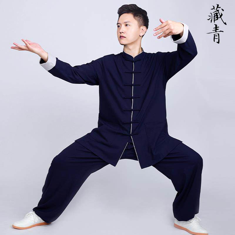 高档小和山太极服装男新秋款端春季加厚棉麻太极拳武演术表练功服