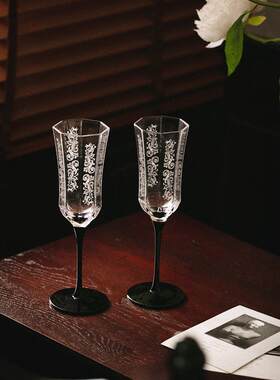 法式中古玻璃高脚杯 香槟杯红酒杯 葡萄酒杯覆古杯家用饭厅