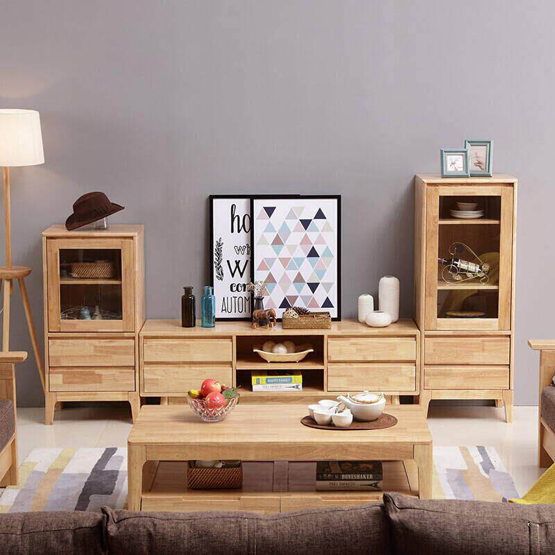现代简约客厅 卧室北欧纯日式实木原木边柜简易储物斗柜电视高柜