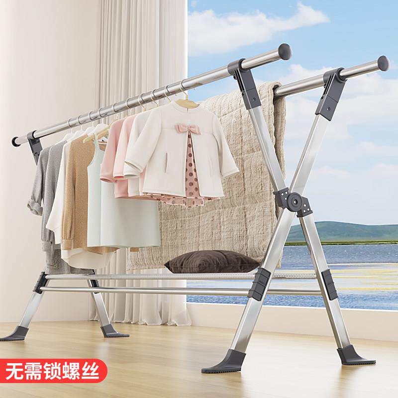 折叠晾衣架落地家用阳台不锈钢晾衣杆户外伸缩晒被子晒衣架挂衣架
