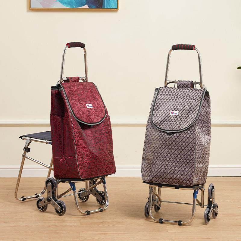 不锈坐钢车老人买菜小推车可爬楼年推车AXZ家用便折捷叠买菜小拉