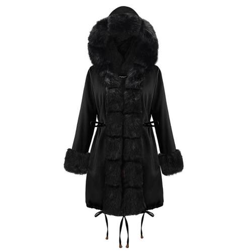 Warm women's coat, mid length hooded imitation cotton