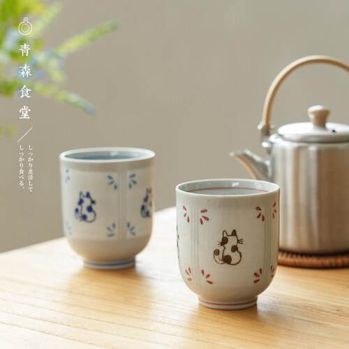 〈青森食堂〉日本制濑户烧舞陶馆猫猫背影冰裂纹陶瓷汤吞茶杯饭碗