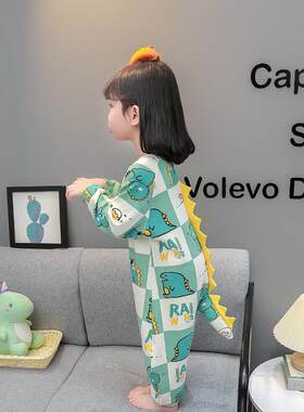 宝宝恐龙睡衣四季装卡通儿童连身衣春秋冬款女童长袖爬服小童睡袋