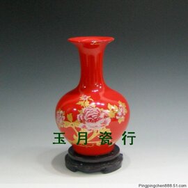 景德镇瓷器花瓶千年红花卉赏瓶陶瓷装饰品，中式摆件工艺品摆设