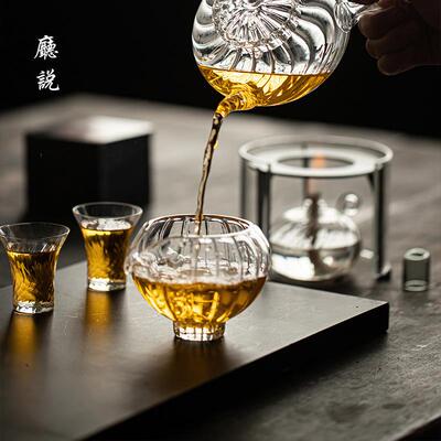 厅说 清源鹰口竖条纹玻璃公道杯耐高温防烫泡茶滤茶器茶汤杯家用