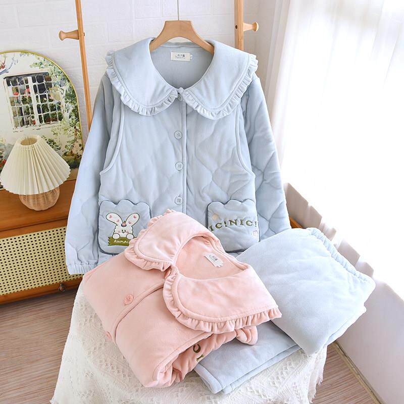 月子服睡衣女秋冬季加绒厚怀孕期产妇哺乳家居服套装夹棉12月