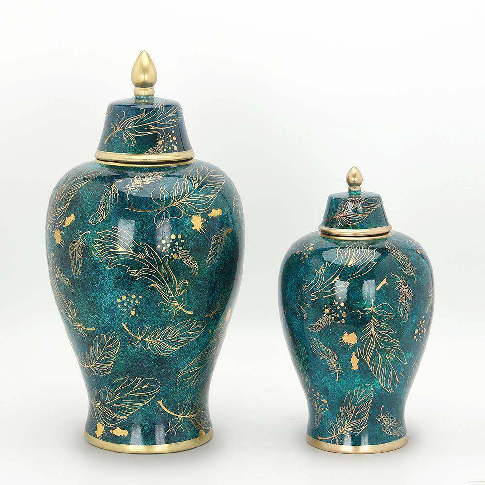 绿色羽毛将军罐样板房售楼部陶瓷花瓶花器客厅玄关摆件工艺品,农用物资,其他肥料,淘宝优惠券,粉丝福利购,淘宝优惠卷