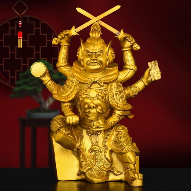 铜火德星君摆件三头六臂火神铜像家居客厅办公室桌面大号装饰品