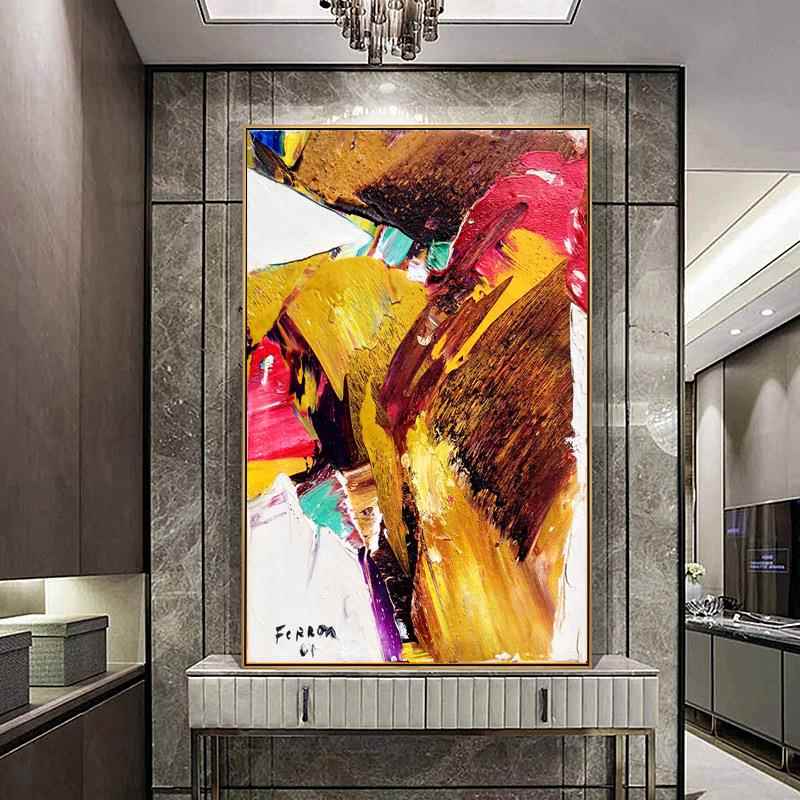现代酒店客厅大尺寸挂画玄关餐厅抽象装饰画色块油画样板间艺术画图片