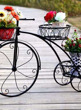 欧式艺自行车吊篮铁花架单车层室内地花盆架多多落肉绿KYL12687萝