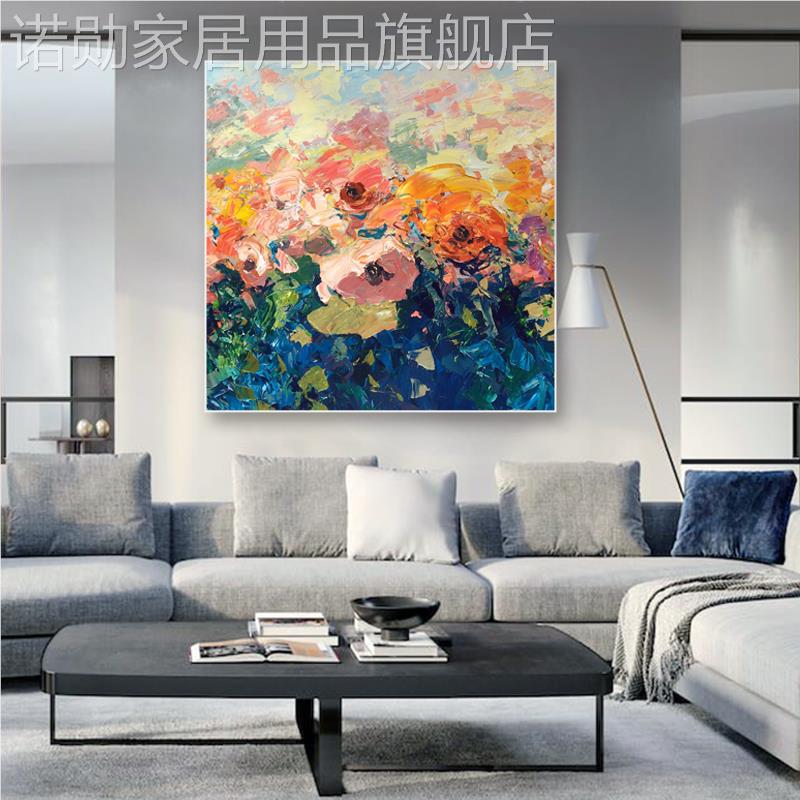 新款手绘油画客厅玄关现代简约抽象装饰画艺术花卉立体肌理画墙壁图片