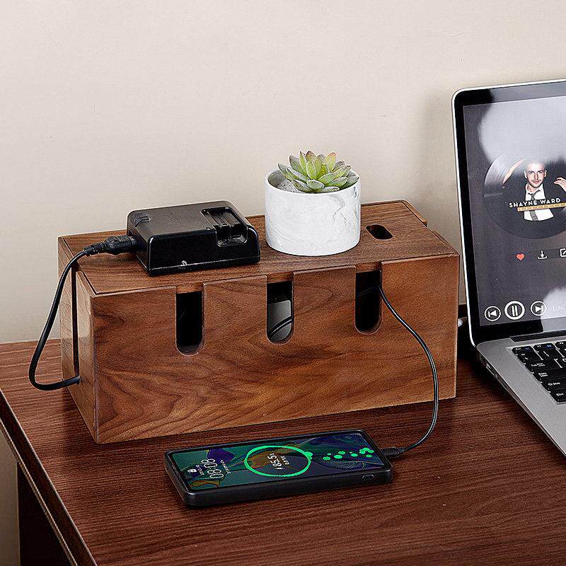 实木质电线插排收纳盒电源线延长线桌面插座收纳整理遮挡美观安全