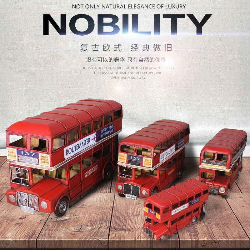 铁艺创意复古手工做旧铁皮汽车餐车巴士摆件家居桌面软装饰工艺品