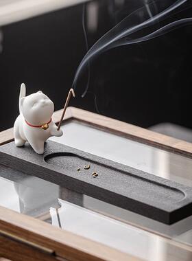 可爱087小盘摆猫咪陶瓷香薰炉件软萌茶宠家用室内 线香线插香炉香