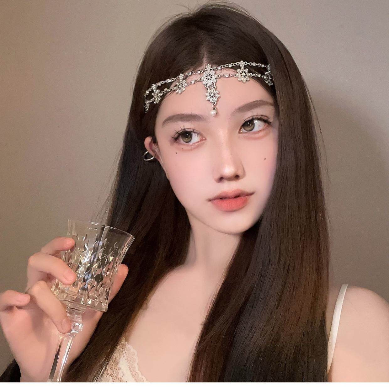 水钻锆石额饰眉心坠头链发饰发带森系仙美高级感配饰新娘婚礼头饰