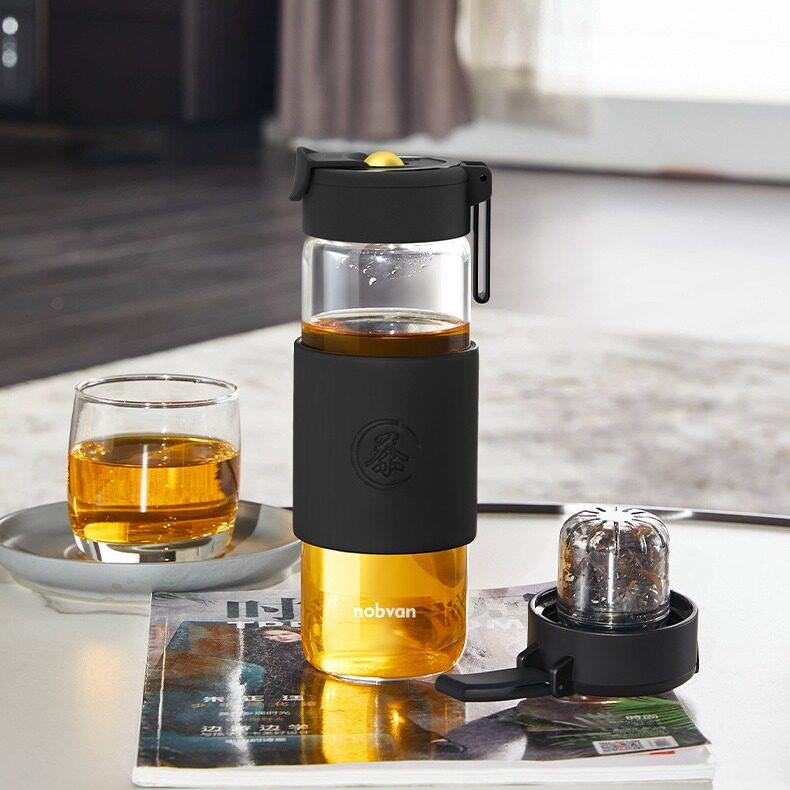 诺百纷三磁弹泡茶层玻璃杯茶水过滤分离水壶运动带盖透明防烫