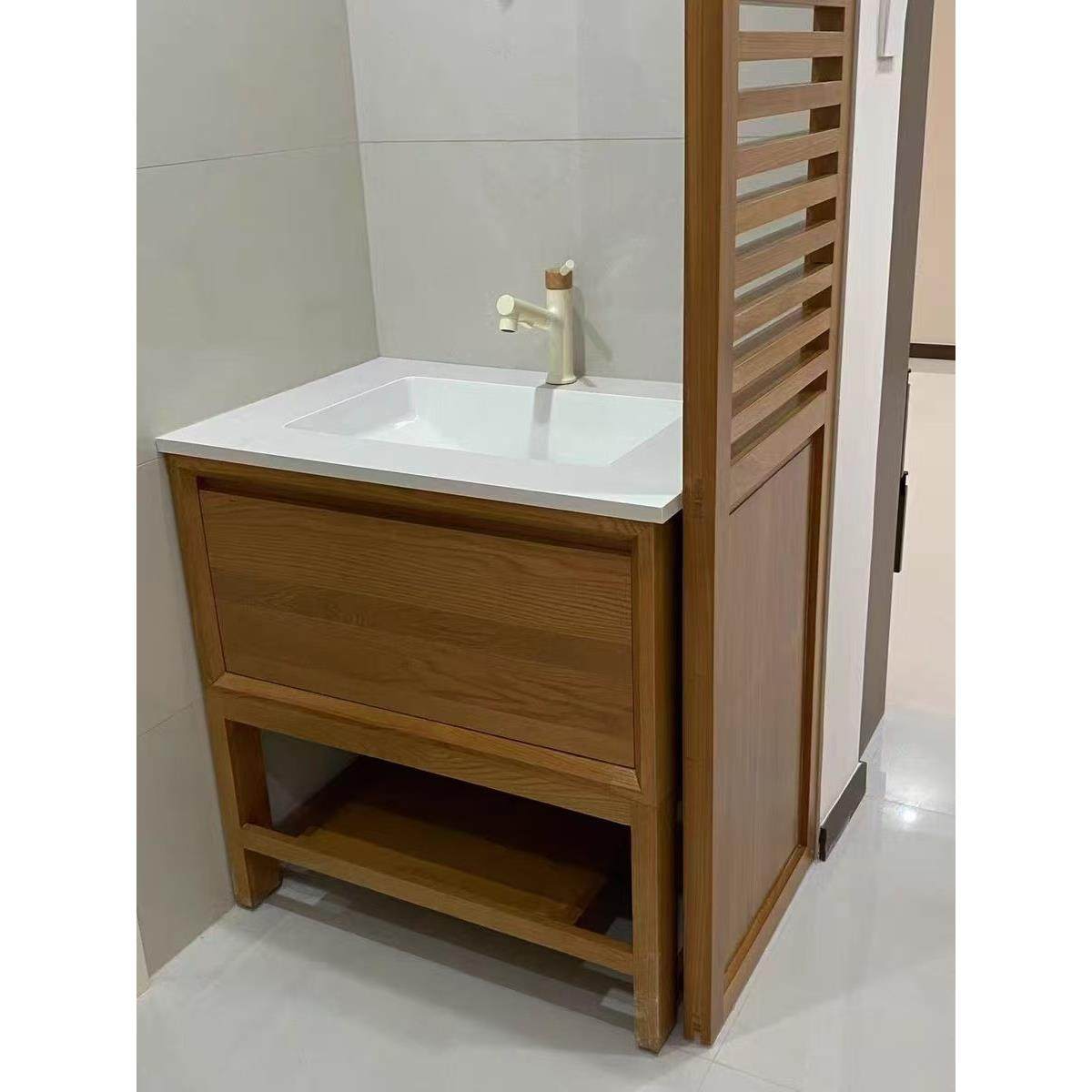 侘寂风浴室柜组合卫生间陶瓷一体盆洗漱台橡木洗脸盆池洗手盆定制,家装主材,浴室柜组合,淘宝优惠券,粉丝福利购,淘宝优惠卷