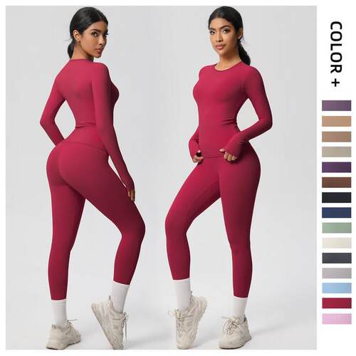 Woolen long sleeved yoga suit, high waist and hip pants,