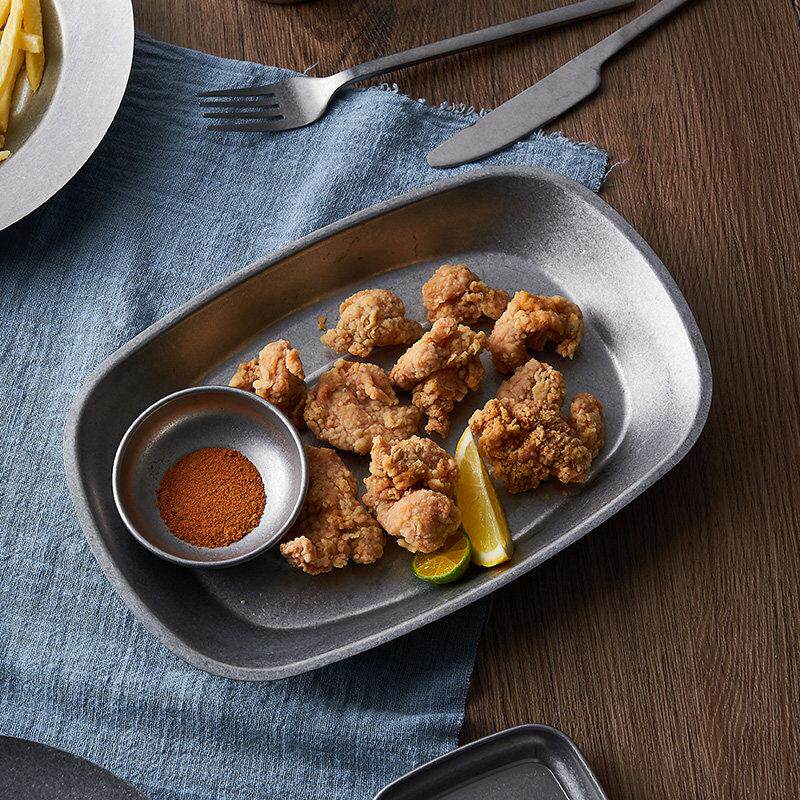 覆古工业风餐具牛排餐盘不锈钢托盘薯条炸鸡盘美式马口铁盘小吃盘