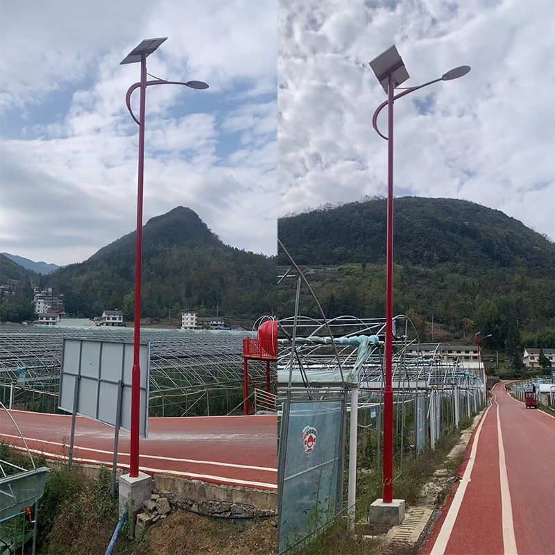 户外道路太阳能杆红色单双臂室外交通杆热镀锌喷塑厂家生产