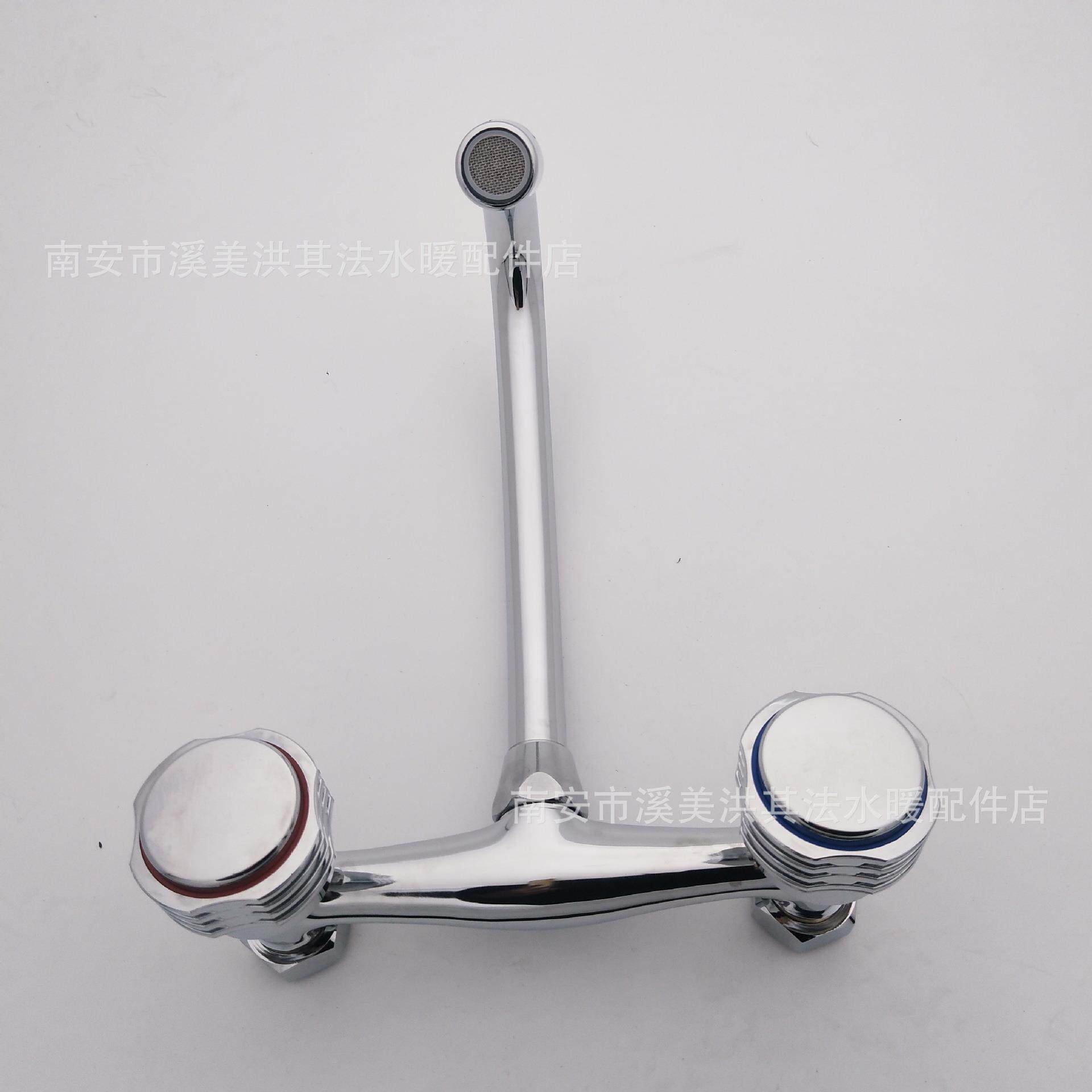铜厨房洗菜盆扁担入墙式左右双开冷热混水快开水槽龙头双控龙头