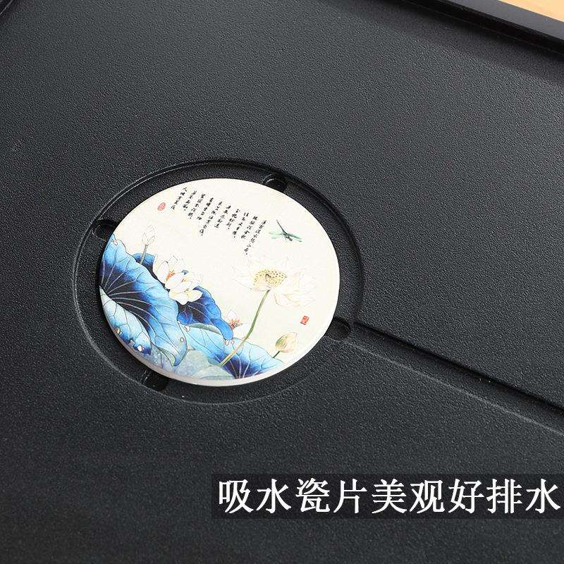 天然荷花吸水瓷片乌金石茶盘家用中式石盘石头单茶盘整块石茶台