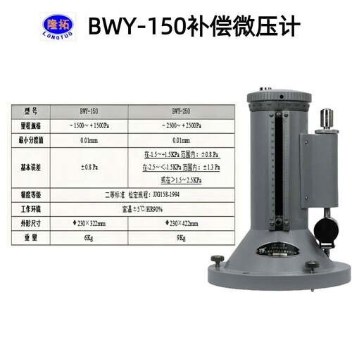 供应BWY-150补偿微压计(二级)可选配调压器补偿压差计上海发货