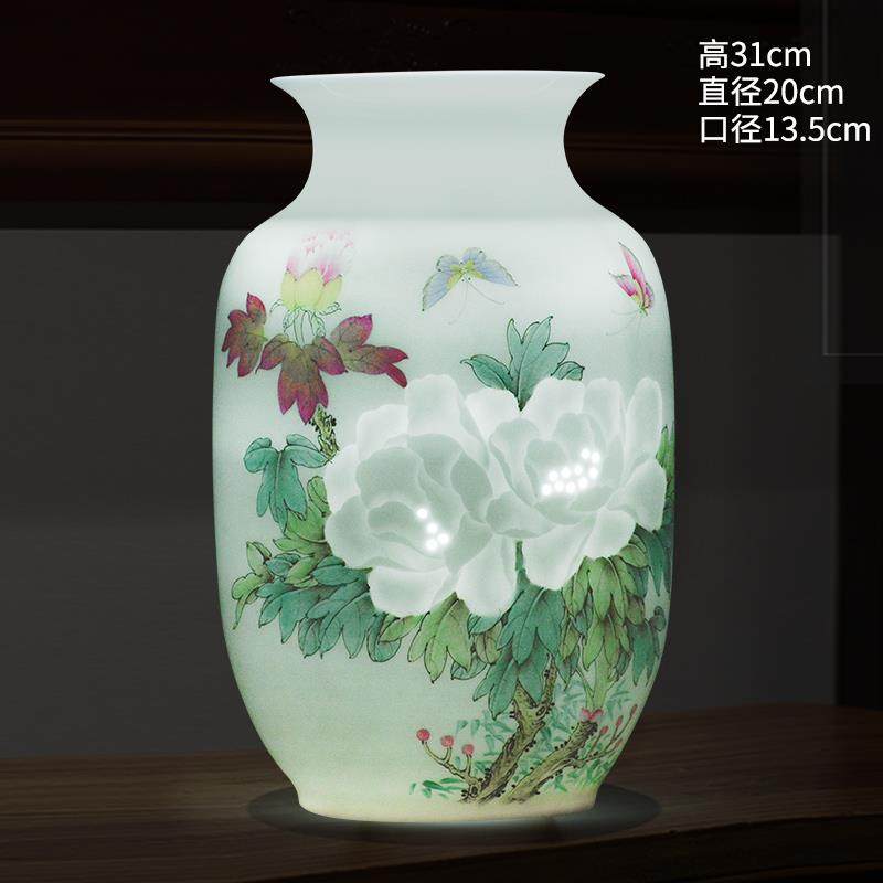 高档景德装镇瓷器大师手绘半刀泥粉彩陶插花中式家居客厅古博架饰
