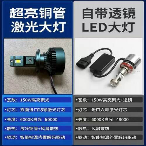 汽车LED客厅灯自带双光透镜H7远近一体H4超亮H11改矩阵式激光车灯
