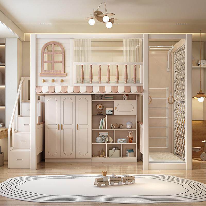 儿童床全实木床下桌上下铺学生床上儿童带床桌书上床下桌衣柜小户