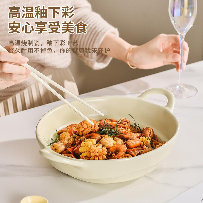 奶Fle-2408油酸菜大盆碗特大号水鱼煮鱼汤片盆16寸风双耳陶瓷肉毛