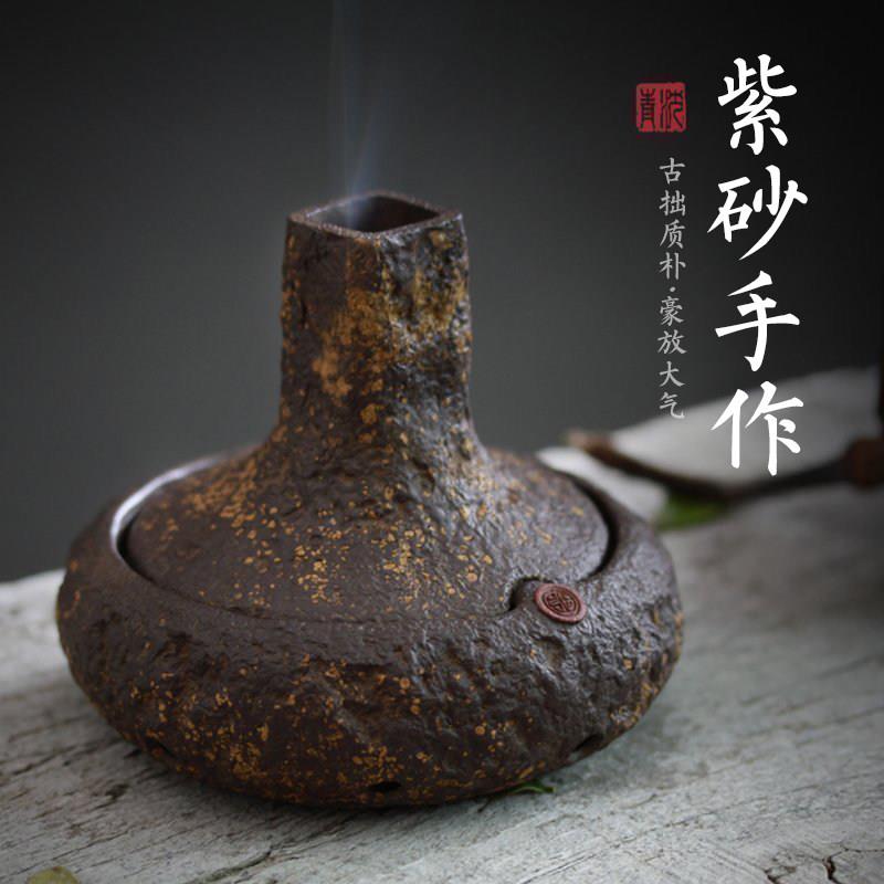 紫砂香炉沉香薰香炉家用室内摆件环香炉香薰炉子茶道檀香盘香盘托