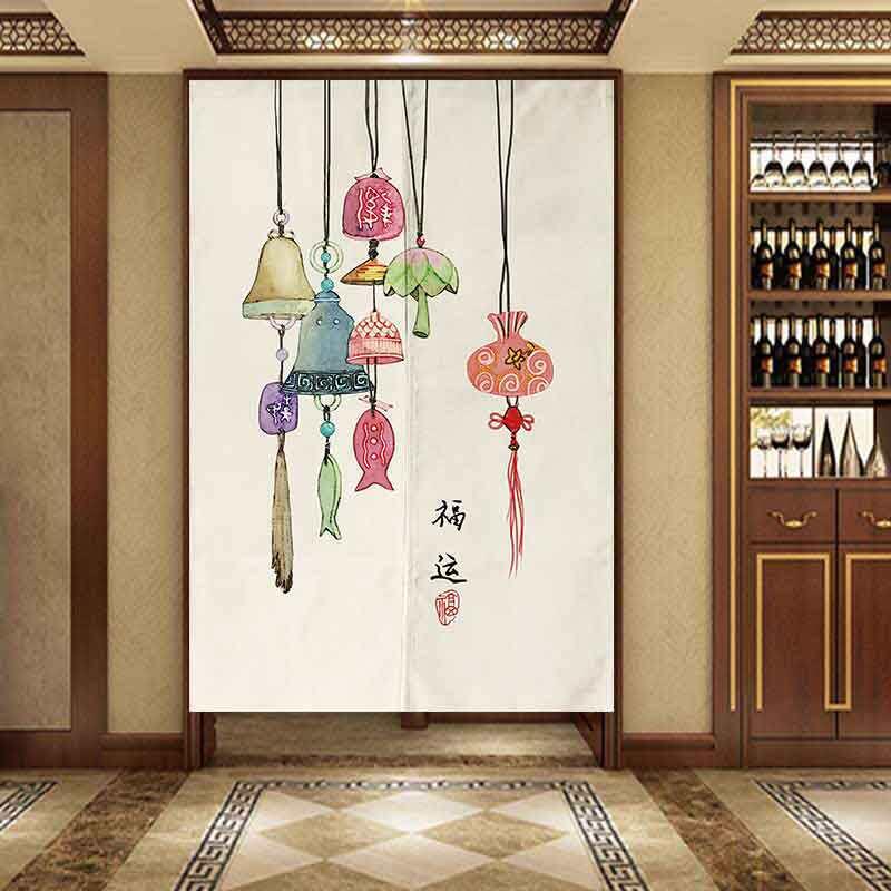 中式门帘定制LOGO客厅卧室遮挡帘化妆室洗手间风水帘免打孔装饰帘