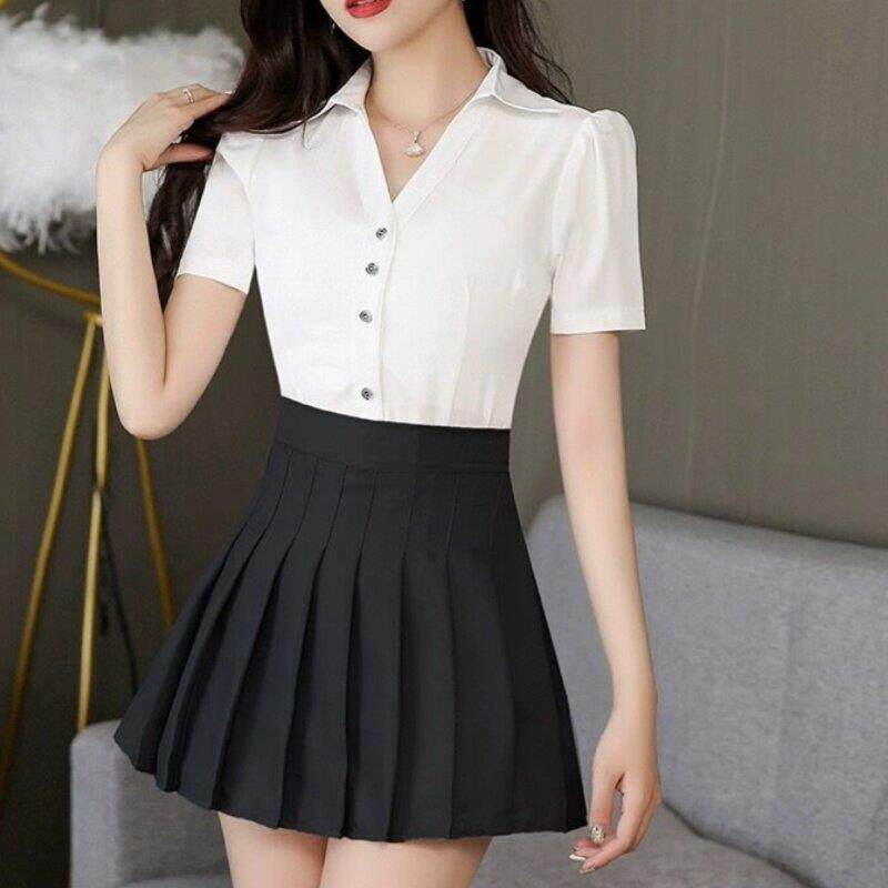 足浴技师工作服套装女夏职业装白上衣百褶裙足疗工装制服